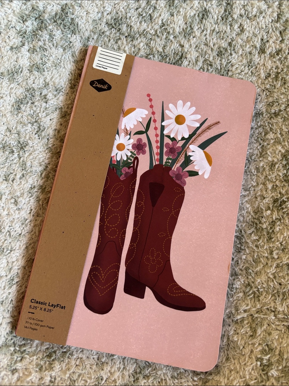 Denik Pink Western Floral Cowboy Boot Lined Notebook Journal NWT 144pgs